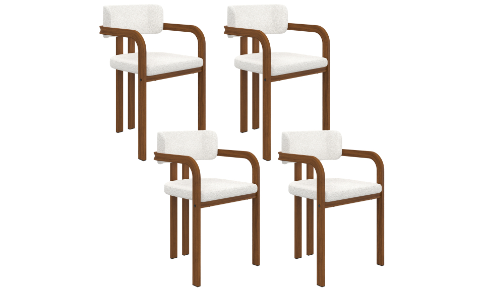 Chaises Elsa avec accoudoirs bouclette pieds effet noyer - lot de 4