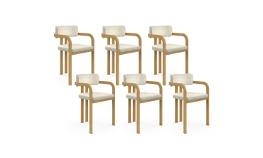 Chaises Elsa avec accoudoirs tissu beige pieds effet bois - lot de 6