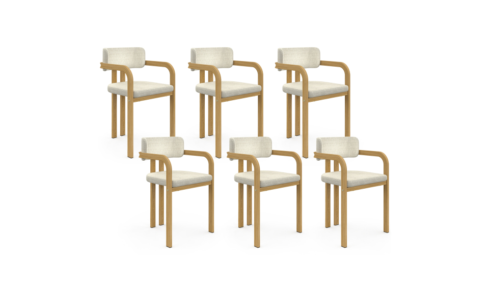 Chaises Elsa avec accoudoirs tissu beige pieds effet bois - lot de 6