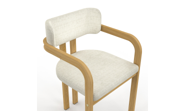 Chaises Elsa avec accoudoirs tissu beige pieds effet bois - lot de 6