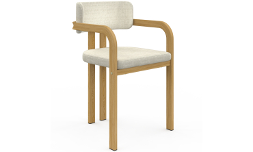 Chaises Elsa avec accoudoirs tissu beige pieds effet bois - lot de 6