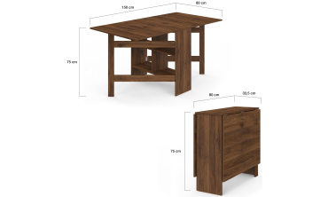 Table à manger dépliable Andy avec rangement effet noyer