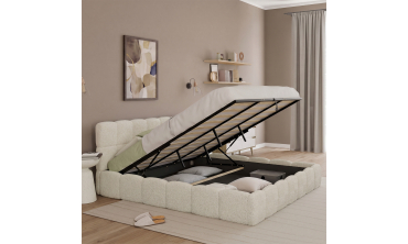 Lit coffre Bubble 180x200cm bouclette blanche