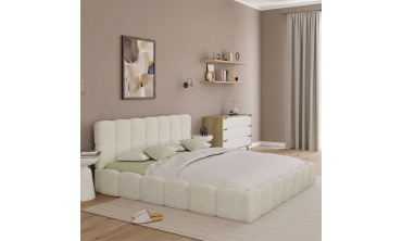 Lit coffre Bubble 180x200cm bouclette blanche
