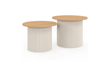 Tables basses rondes gigognes Kara beige effet cannelé - lot de 2