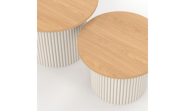 Tables basses rondes gigognes Kara beige effet cannelé - lot de 2