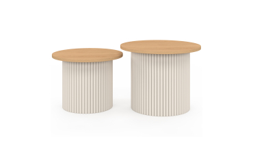 Tables basses rondes gigognes Kara beige effet cannelé - lot de 2