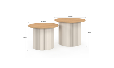 Tables basses rondes gigognes Kara beige effet cannelé - lot de 2