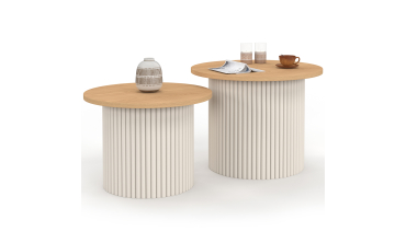 Tables basses rondes gigognes Kara beige effet cannelé - lot de 2