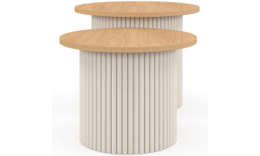 Tables basses rondes gigognes Kara beige effet cannelé - lot de 2