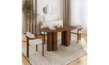 Table à manger ronde extensible Olympia effet noyer Ø160-200cm