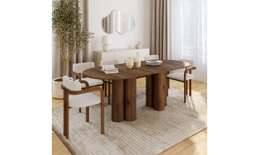 Table à manger ronde extensible Olympia effet noyer Ø160-200cm