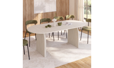 Table à manger extensible Japandi 160-200cm effet travertin