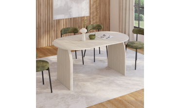 Table à manger extensible Japandi 160-200cm effet travertin