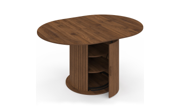 Table à manger ronde extensible Albane effet hêtre avec rangement Ø110-150cm