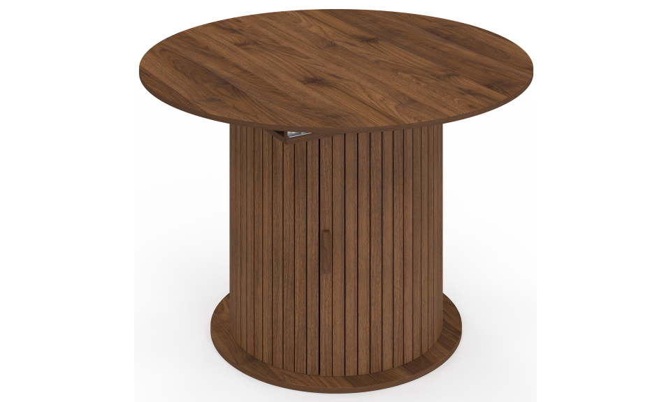 Table à manger ronde extensible Albane effet hêtre avec rangement Ø110-150cm