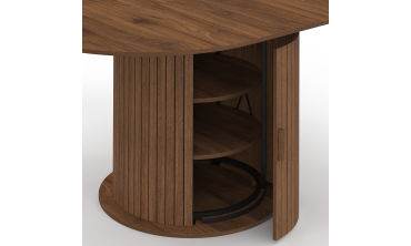 Table à manger ronde extensible Albane effet hêtre avec rangement Ø110-150cm