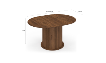 Table à manger ronde extensible Albane effet hêtre avec rangement Ø110-150cm