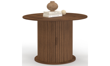 Table à manger ronde extensible Albane effet hêtre avec rangement Ø110-150cm