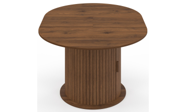 Table à manger ronde extensible Albane effet hêtre avec rangement Ø110-150cm