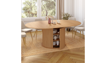 Table à manger ronde extensible Albane avec rangement Ø140-200cm