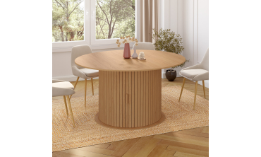 Table à manger ronde extensible Albane avec rangement Ø140-200cm