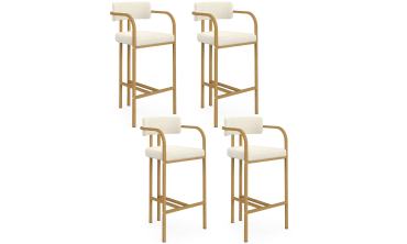 Tabourets de bar Elsa bouclette blanche pieds effet bois - lot de 4