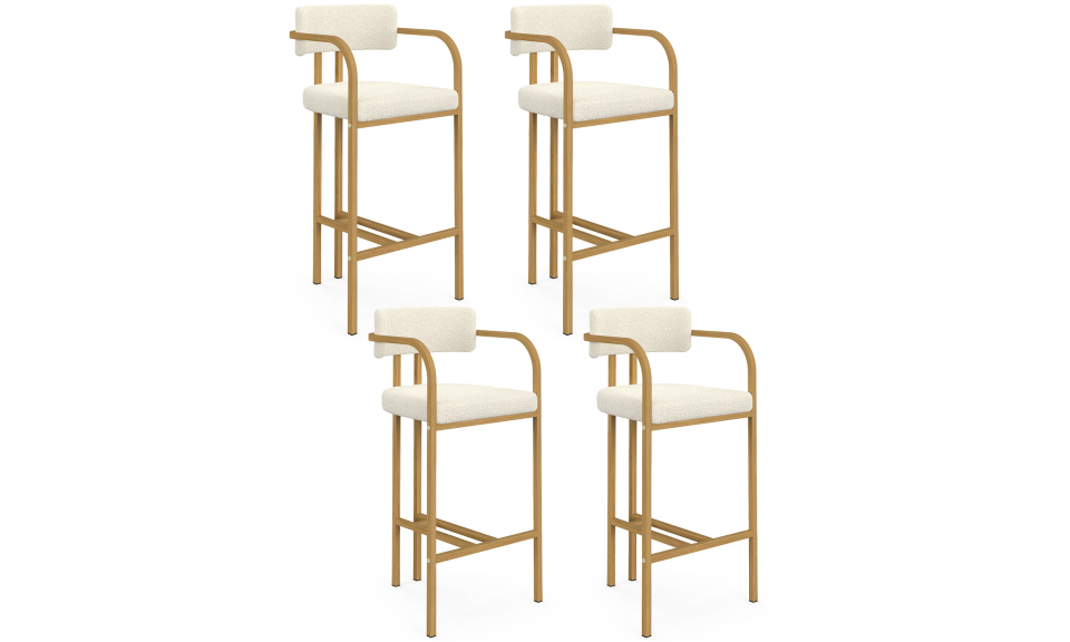 Tabourets de bar Elsa bouclette blanche pieds effet bois - lot de 4