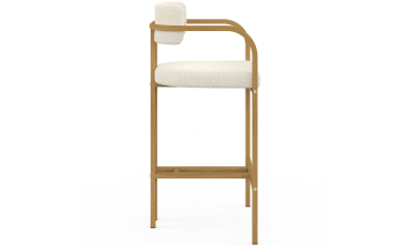 Tabourets de bar Elsa bouclette blanche pieds effet bois - lot de 4