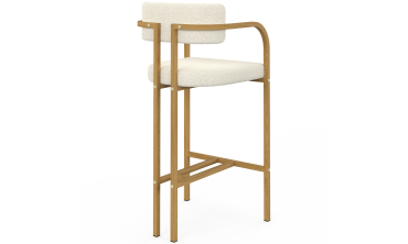 Tabourets de bar Elsa bouclette blanche pieds effet bois - lot de 4
