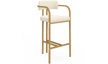 Tabourets de bar Elsa bouclette blanche pieds effet bois - lot de 4
