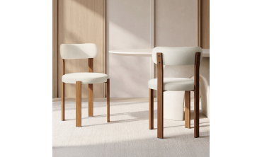 Chaises Ilona bouclette crème pieds effet noyer - lot de 4