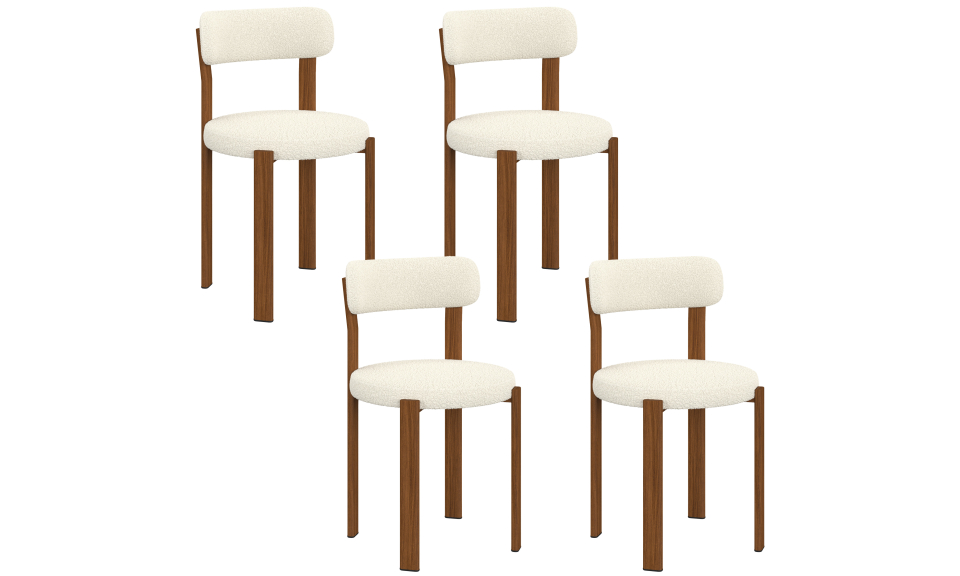 Chaises Ilona bouclette crème pieds effet noyer - lot de 4