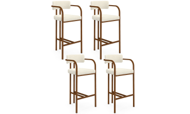 Tabourets de bar Elsa bouclette blanche pieds effet noyer - lot de 4