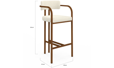Tabourets de bar Elsa bouclette blanche pieds effet noyer - lot de 4