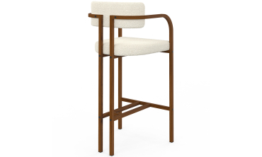 Tabourets de bar Elsa bouclette blanche pieds effet noyer - lot de 4