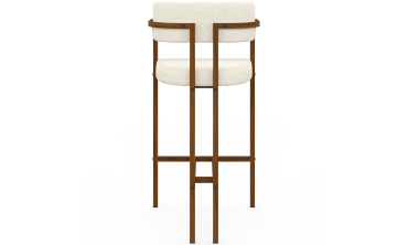Tabourets de bar Elsa bouclette blanche pieds effet noyer - lot de 4