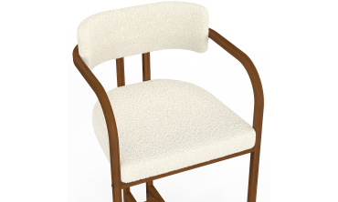 Tabourets de bar Elsa bouclette blanche pieds effet bois - lot de 2