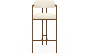 Tabourets de bar Elsa bouclette blanche pieds effet bois - lot de 2