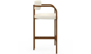 Tabourets de bar Elsa bouclette blanche pieds effet bois - lot de 2