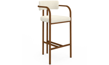 Tabourets de bar Elsa bouclette blanche pieds effet bois - lot de 2