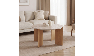 Table basse ronde Sidonie effet travertin Ø70cm