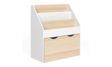 Meuble bibliothèque enfant Mia sur roulettes effet hêtre et blanc