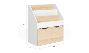 Meuble bibliothèque enfant Mia sur roulettes effet hêtre et blanc