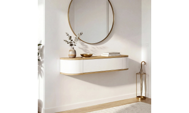 Console suspendue Elora 1 porte effet hêtre et blanc