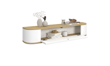 Console suspendue Elora 1 porte effet hêtre et blanc