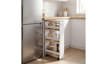 Etagère range épices à roulettes blanc et bois