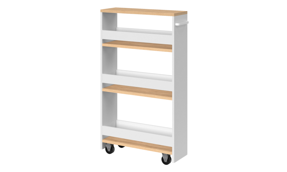 Etagère range épices à roulettes blanc et bois