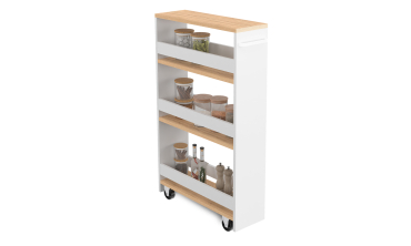 Etagère range épices à roulettes blanc et bois