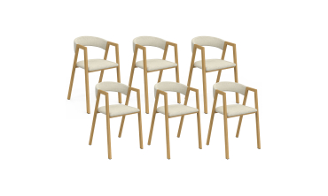 Chaises Enola avec accoudoirs tissu beige pieds effet bois - lot de 6